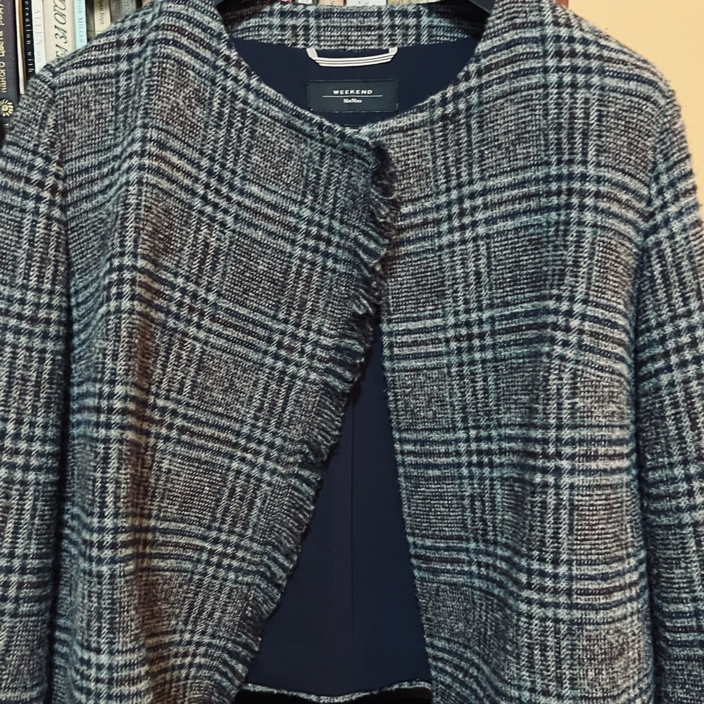 MAX MARA WOOL BOUCKLE OPEN CLOSURE FRINGE ACCENT JACKET M (10)